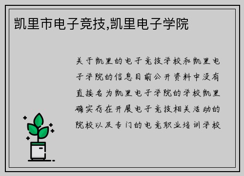 凯里市电子竞技,凯里电子学院